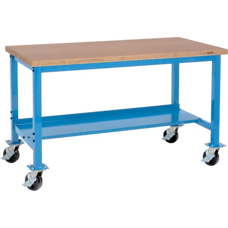 Global Industrial Mobile Workbench, 72 x 36in, Square Tubular Leg, Shop Top Square Edge, Blue 254000BL